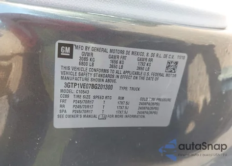 2011 GMC Sierra 1500 Sle z USA, uszkodzony, nr VIN 3GTP1VE07BG201300